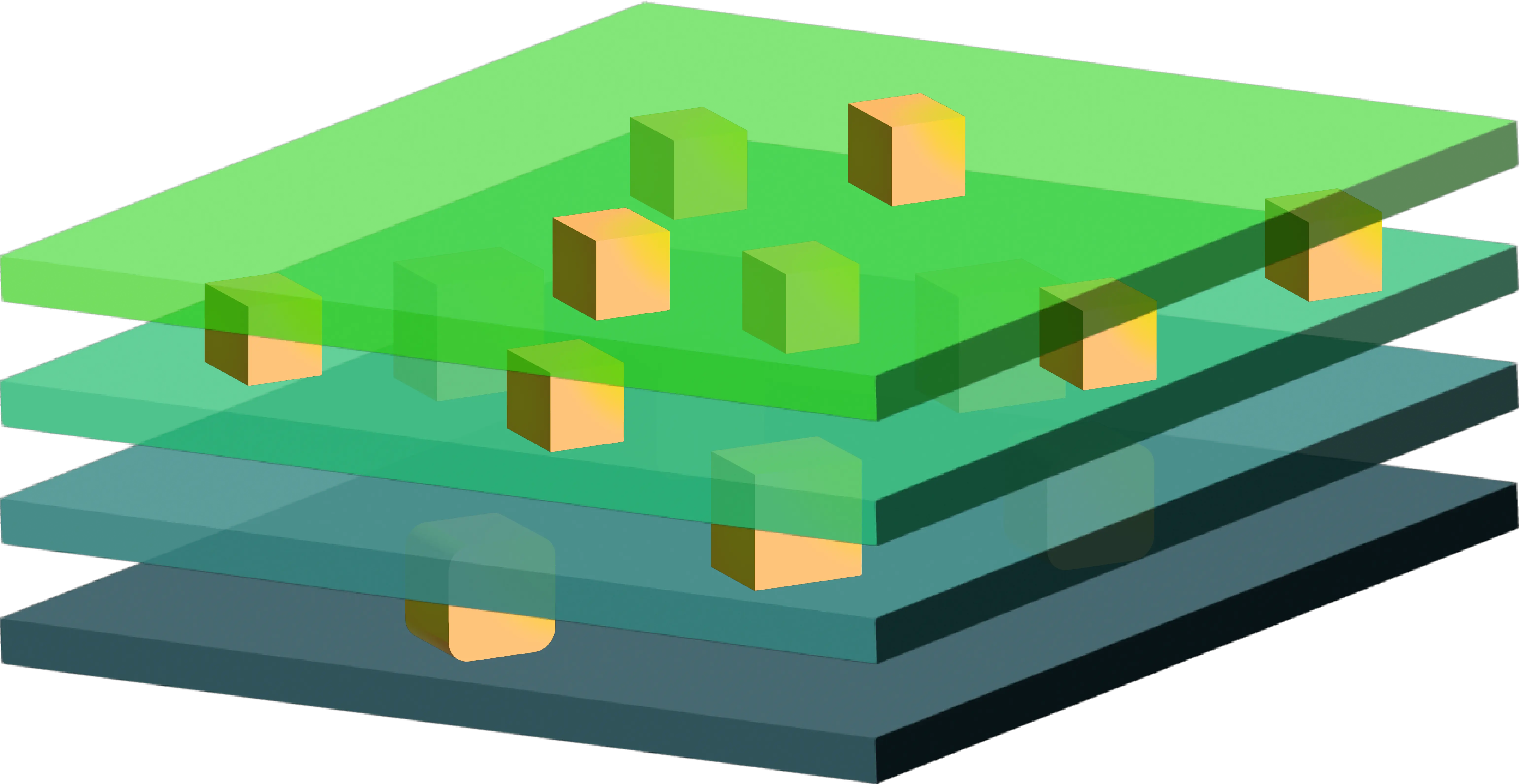 Semi-transparent interconnected colored blocks